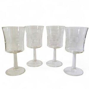 🟢 Javit Crystal Wine Glasses Art Deco Etched Design Set of 4 Vintage